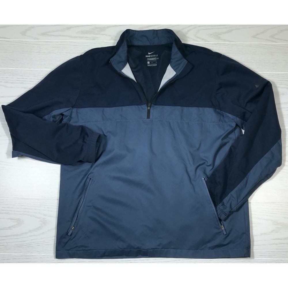 Nike Shield 1/4 Zip Jacket Men M Blue Windbreaker Pullover Zip Pockets Golf Dad